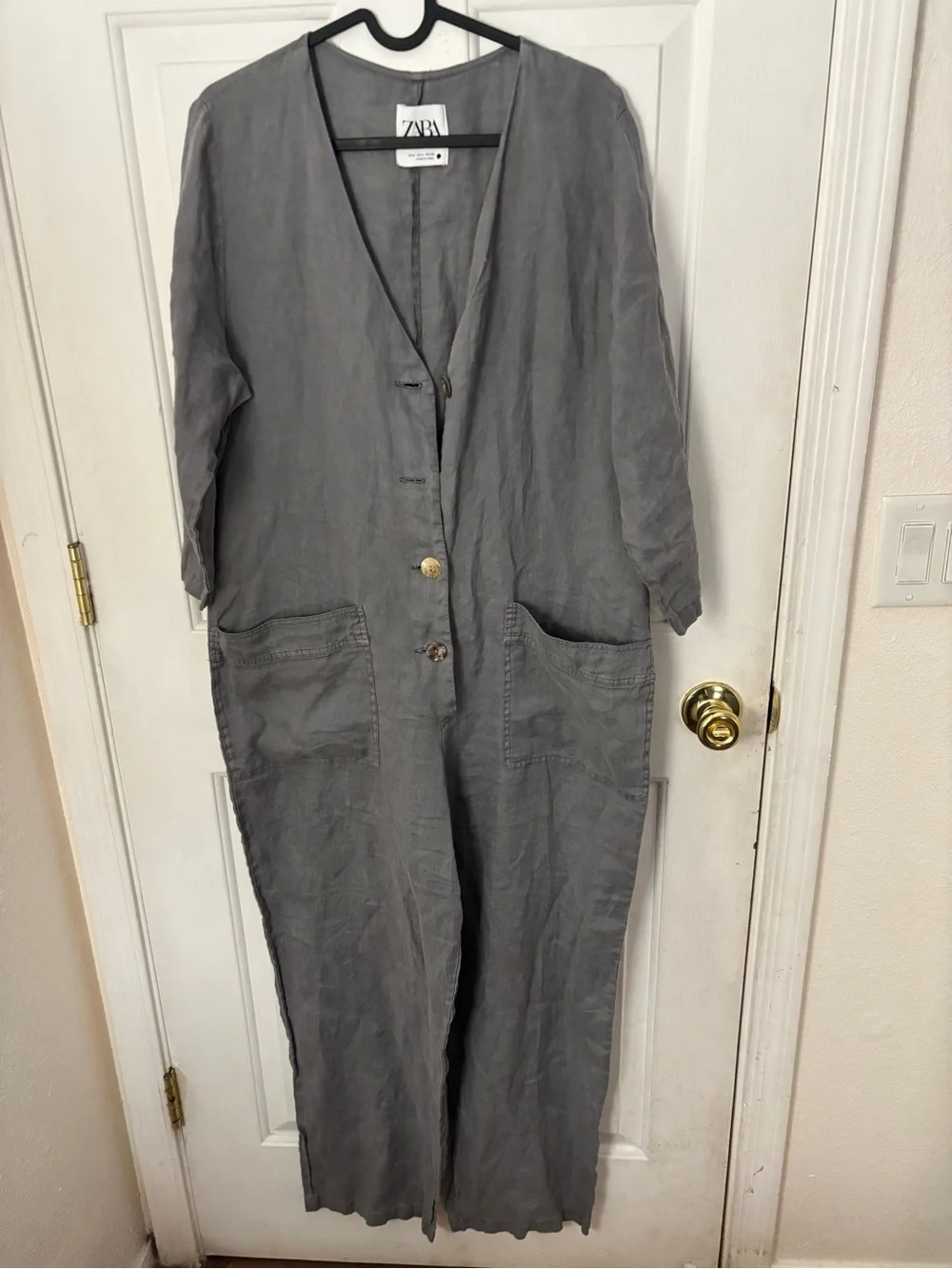 ZARA Women's Gray Linen Jumpsuit